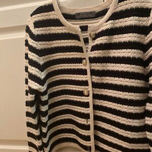 Primark Women's Black and Cream Striped Cardigan